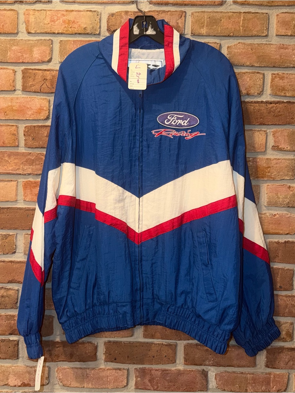 Vintage Ford Racing Windbreaker Jacket NOS Sample Blue White Red L